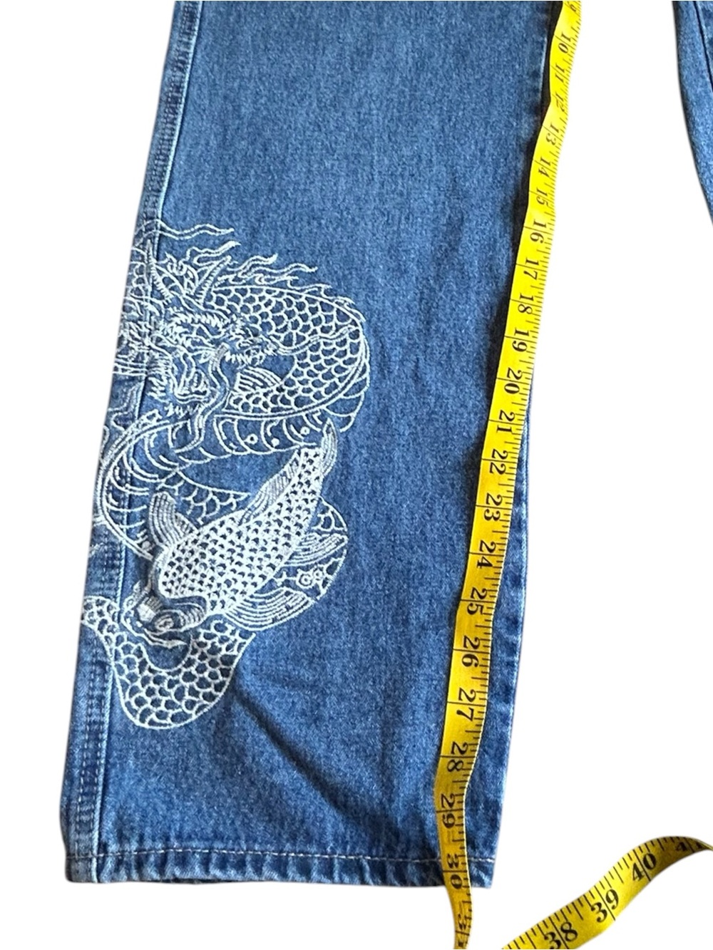 Empyre Y2K Dragon Koi Jeans Size 2 Baggy Relaxed Fit Denim Streetwear - Picture 7 of 16